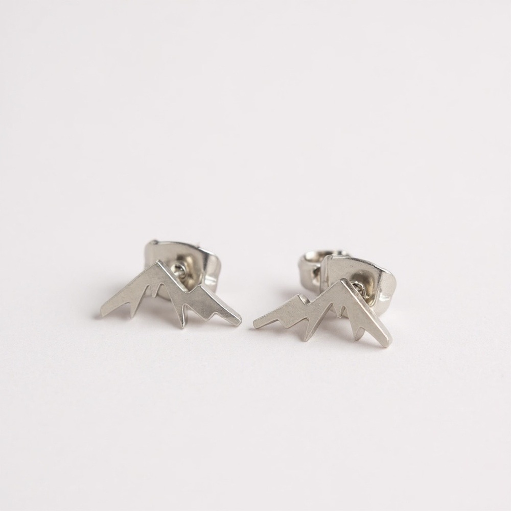 Mountain Silhouette Skiing Hiking Mini 925 Sterling Silver Simple Stud Earring - Picture 9 of 13